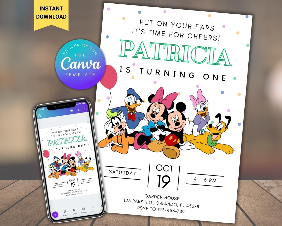 Mickey Mouse Birthday Invitation: Editable Canva Template (digital) - Etsy