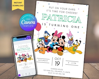 Mickey Mouse Birthday Invitation: Editable Canva Template (Digital)