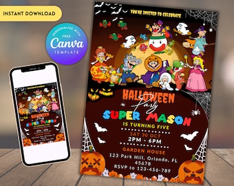 Editable Super Mario Halloween Birthday Invitation (Digital Template)