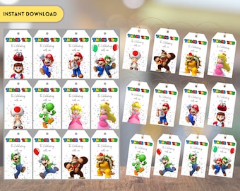 Super Mario Birthday Thank You Tags: Party Favor Gift Tags (Digital Download)