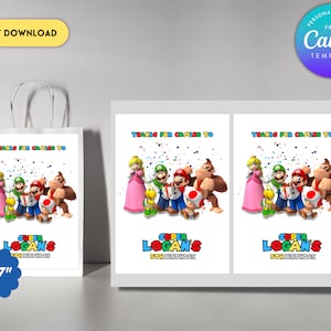 Etykiety Super Mario na torby na upominki | Torba na upominki Mario | Etykiety Super Mario | Mario Bros | Torby na słodycze dla dzieci | Torby na prezenty | Torba na upominki