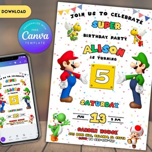 Super Mario Geburtstag Einladung | Bearbeitbare druckbare Geburtstagseinladung | Luigi Geburtstagseinladung | Mario Bros Einladung Geburtstag Vorlage