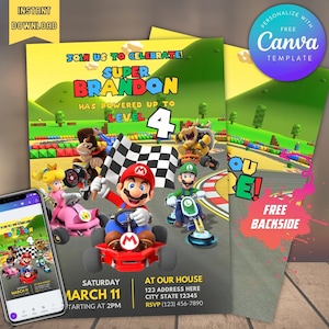 Modèle d'invitation de fête d'anniversaire super mario modifiable