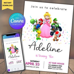 Princess Peach Birthday Invitation: Girls Mario Party (Digital Template)