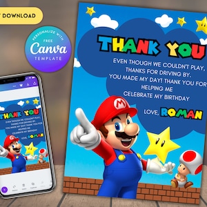 Super Mario Dankeskarte / Mario Party Karte / Mario Geschenk Karte / Super Mario Geburtstagskarte / Junge Party Karte / Mario druckbare Karte