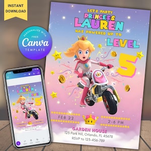 Princess Peach Birthday Invitation: Editable Girl Party Template (Digital Download)