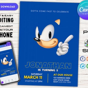 Editable Sonic Birthday Invitation Digital Template Sonic Birthday Party Invitation Sonic Evite Bday Invitation Sonic Birthday Invitation