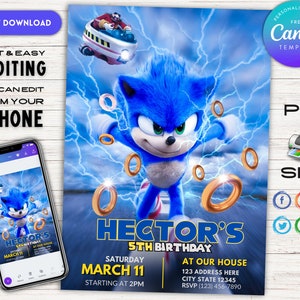 Editable Sonic Birthday Invitation Digital Template Sonic Birthday Party Invitation Sonic Evite Bday Invitation Sonic Birthday Invitation
