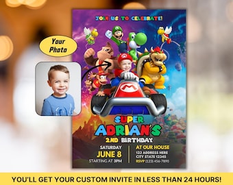 Custom Super Mario Birthday Invitation with Photo (Digital)