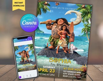 Editable Moana Birthday Invitation Template: Instant Download