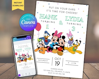 Mickey Mouse Clubhouse Siblings Birthday Invitation (Digital Template)
