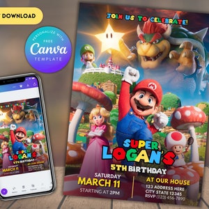 Editable Super Mario Birthday Invitation | Super Mario Bros Instant Download | Super Brothers Boy Invite | Printable Birthday Invitation