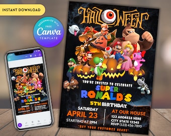 Super Mario Halloween Birthday Invitation: Editable Canva Template (Digital Download)