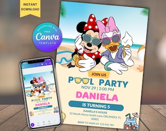 Minnie Mouse Pool Party Invitation: Editable Waterslide Design (Digital Download)