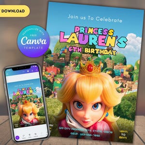 Princess Peach Birthday Invitation: Girls Mario Party (Digital Template)
