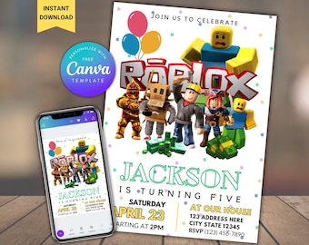 Plantilla editable de invitación de cumpleaños de Roblox (descarga digital)