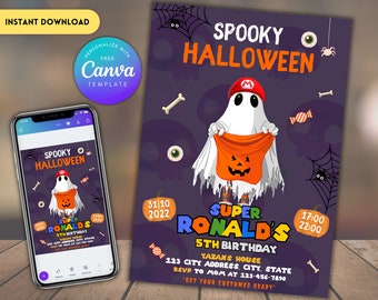 Editable Super Mario Halloween Birthday Invitation (Digital Template)