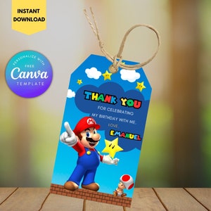 Étiquette de remerciement modifiable Super Mario Étiquette de cadeau d'anniversaire Mario imprimable Étiquette cadeau Luigi Étiquette d'anniversaire Mario Étiquette de remerciement Mario
