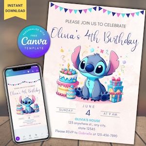 Stitch Birthday Invitation, Editable Stitch Birthday Invitation digital download, Stitch birthday invitations et Stitch digital invitation