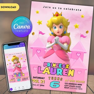 Princess Peach Birthday Invitation: Editable Mario Party Template (Digital Download)