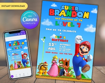 Super Mario Geburtstagseinladung: Bearbeitbare druckbare Vorlage (Digitaler Download)