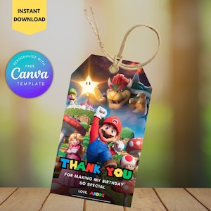 Etiqueta de agradecimento editável do Super Mario para impressão Etiqueta de lembrança de aniversário de Mario Etiqueta de presente de Luigi Etiqueta de aniversário de Mario Etiqueta de agradecimento de Mario Etiquetas de lembrança de aniversário