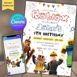 Editable Roblox Birthday Invitation Template Printable Birthday Party Invitations Digital Roblox Party Invitation Digital birthday Card
