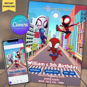 Editable Spidey Birthday Invitation Party Template, Spidey Birthday Invitation, Superhero Birthday Invitation, Spider Gwen Party Invitation