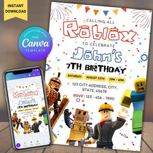 Editable Roblox Birthday Invitation Template: Printable Digital Card - Etsy