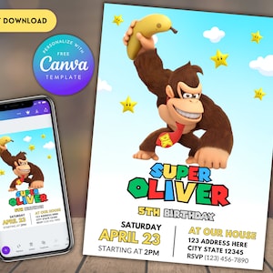 Donkey Kong Geburtstagseinladung | Geburtstagseinladung | Super Mario Einladung | Bearbeitbare druckbare Mario Einladung Geburtstag Vorlage