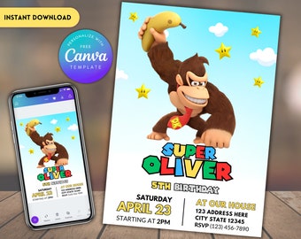 Donkey Kong Birthday Invitation: Editable Mario Template (Canva)