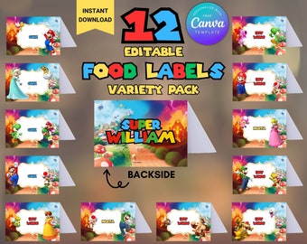 Super Mario Food Tent Labels: Editable Birthday Party Decor (Digital Download)