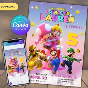 Princess Peach Birthday Invitation: Mario Party Template (Digital Download)