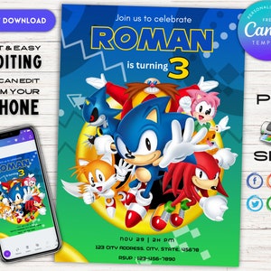 Editable Sonic Birthday Invitation Digital Template Sonic Birthday Party Invitation Sonic Evite Bday Invitation Sonic Birthday Invitation