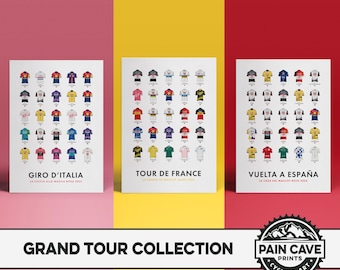 Cycling Grand Tour Posters 2025 - SET OF THREE - Tour de France, Vuelta a España & Giro d'Italia - Cycling Art Print - Bicycle Wall Art