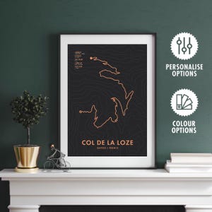 Col de la Loze Radweg Karte Poster - Personalisierungs- & Farboptionen - Fahrrad Wandkunst - Geschenke für Radsportler