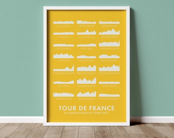 Tour de France 2023 Art Print - Cycling Route Elevation Maps - Cycling Print Gifts - Motivational Bicycle Wall Art