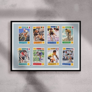 Poster d'arte retrò del ciclismo - "Campioni dello ciclismo" - Stampa di carte collezionabili di ciclisti classici - Regali per ciclisti - Stampa artistica di ciclisti famosi