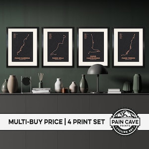 Cellaronda Radwanderweg Karte Poster - Epische italienische Klettersteige Wandkunst - 4er SET - Personalisierungs- & Farboptionen - Geschenke für Radsportler