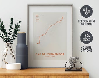 Cap de Formentor Cycling Route Map Poster - Personalisation & Colour Options - Bicycle Wall Art - Cyclist Gifts