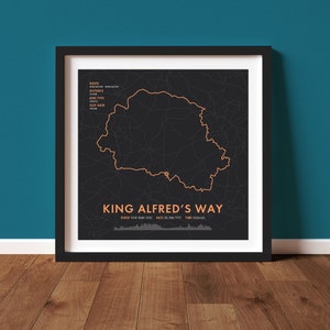 King Alfred's Way - Cycling Route Map - Personalisation & Route Options - Bicycle Wall Art - Cyclist Gifts