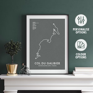 "Col du Galibier Fahrradkarte - ""Col du Galibier"" Posterdruck - Fahrrad Wand Kunst ""Col du Galibier""."