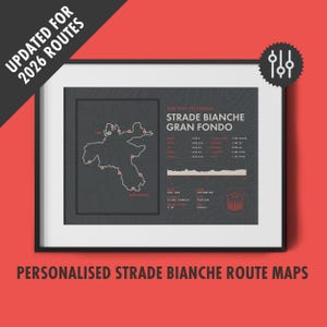 Strade Bianche Gran Fondo - Personalised Route Map - Bicycle Wall Art - Gifts for Cyclists