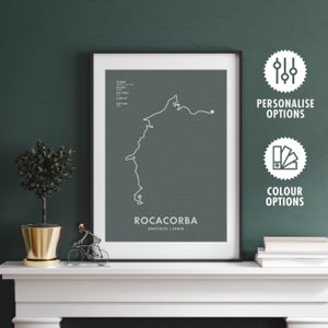 Impression personnalisée de carte d'itinéraire à vélo - Rocacorba - Art mural vélo - Cadeaux pour cyclistes