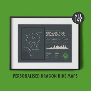 Dragon Ride - Personalised Sportive Route Map - Gran Fondo Bicycle Wall Art - Gifts for Cyclists