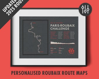Paris-Roubaix Challenge - Personalised Route Map - Hell of the North Bicycle Wall Art - Gifts for Cyclists