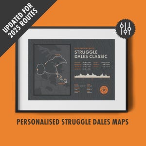 Struggle Dales - Mapa de ruta personalizado - Arte mural deportivo de ciclismo - Regalos para ciclistas