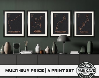 La Marmotte Cycling Route Map Posters - French Alps Climbs Wall Art - SET OF FOUR  - Personalisation & Colour Options - Cyclist Gifts