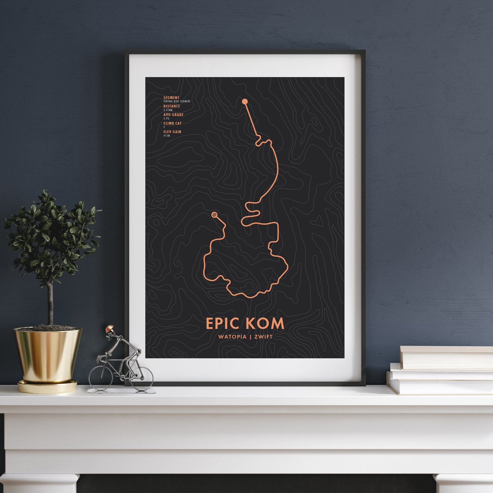 Watopia Epic KOM Zwift Cycling Route Map Poster Personalisation