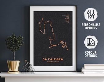 Sa Calobra Radweg Karte Poster - Personalisierungs- & Farboptionen - Fahrrad Wandkunst - Radfahrer Geschenke